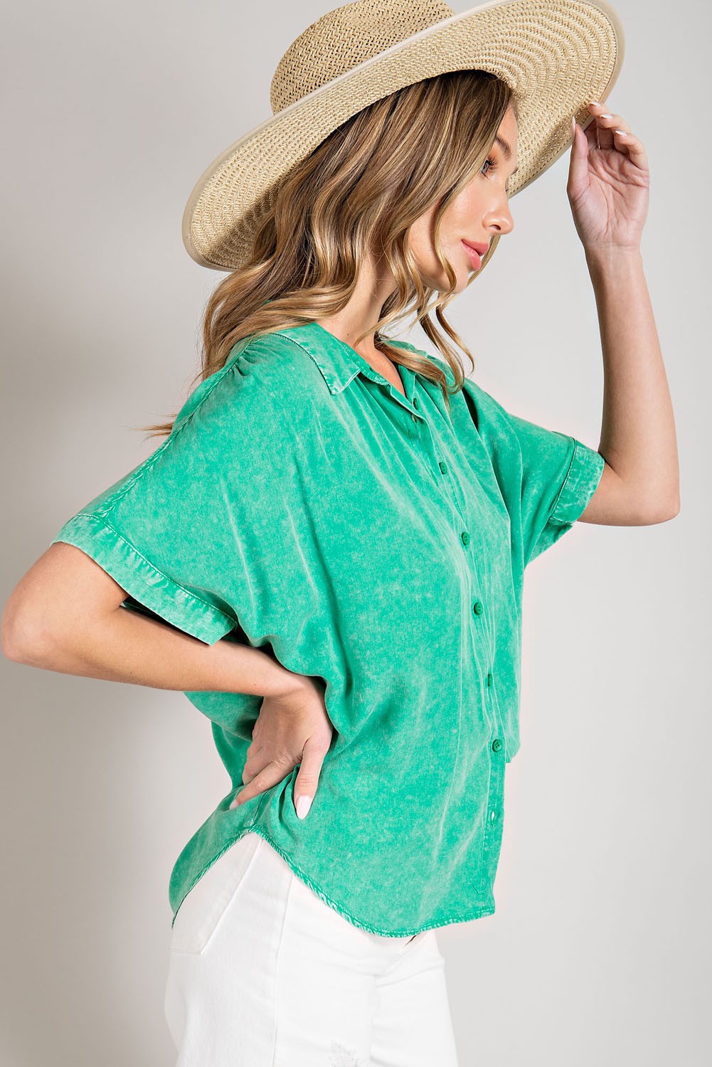 Kelly Green Button Down Blouse