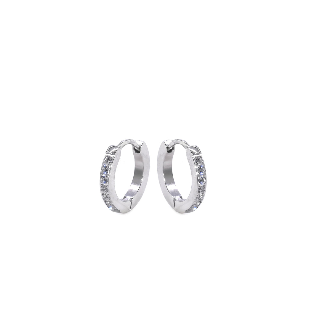 CZ Sparkle Silver Huggie Hoop Earrings